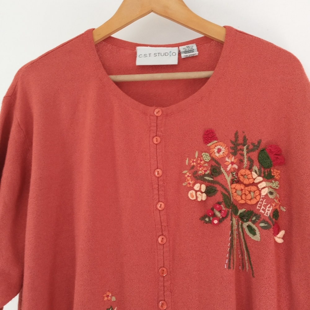 C.S.T. Studio 2X Knit Sweater Embroidered Top - Picture 4 of 13